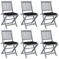Chaises pliables d'extérieur lot de 6 et coussins Bois d'acacia