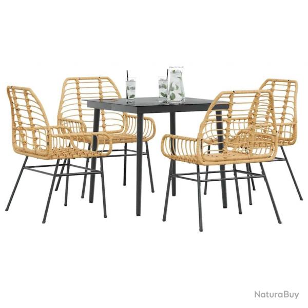 Ensemble  manger jardin 5pcs marron poly rotin verre