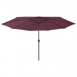 Parasol de jardin avec lumières LED mât en métal rouge bordeaux