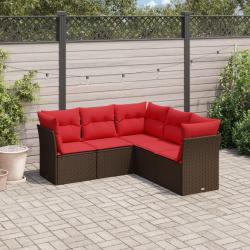 Salon de jardin avec coussins 5 pcs marron résine tressée