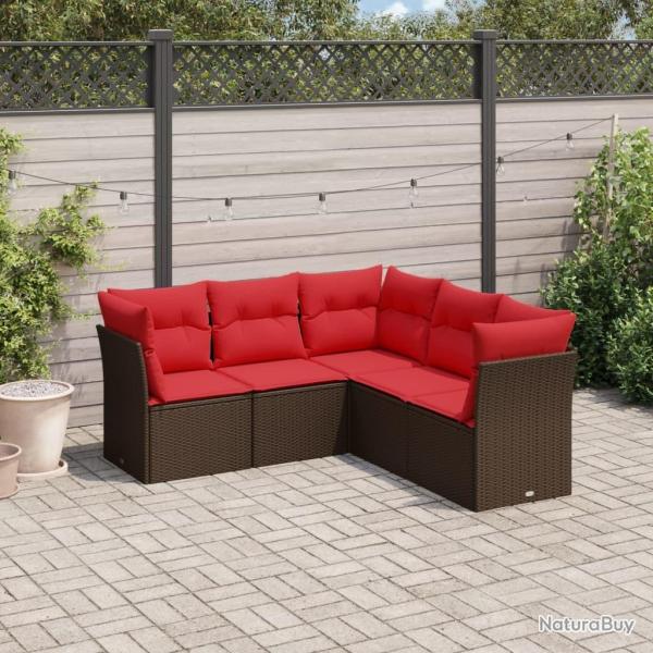 Salon de jardin avec coussins 5 pcs marron rsine tresse