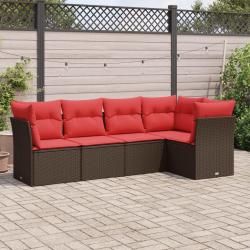 Salon de jardin avec coussins 5 pcs marron résine tressée
