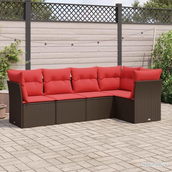 Salon de jardin avec coussins 5 pcs marron rsine tresse