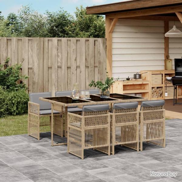 Ensemble  manger de jardin coussins 7 pcs mlange beige rotin