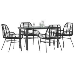 Ensemble &agrave; manger de jardin 5 pcs noir r&eacute;sine tress&eacute;e verre