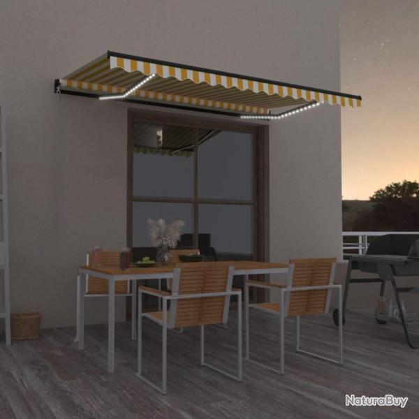 Auvent manuel rtractable avec LED 450x350 cm Jaune et blanc