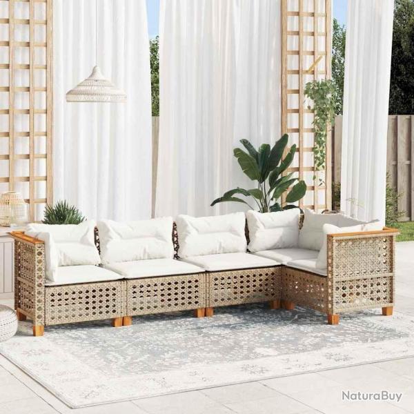 Salon de jardin avec coussins 5 pcs beige rsine tresse