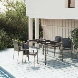 Ensemble à manger de jardin 5 pcs coussins gris résine tressée