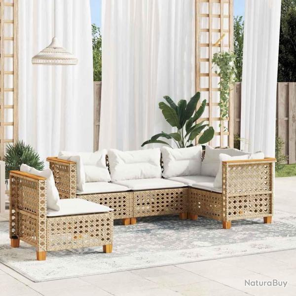 Salon de jardin avec coussins 5 pcs beige rsine tresse