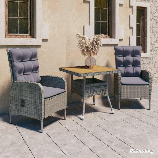 Ensemble  manger de jardin 3 pcs Rsine tresse et acacia Gris
