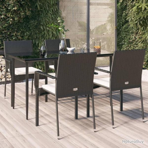Ensemble  manger de jardin coussins 5pcs Noir Rsine tresse