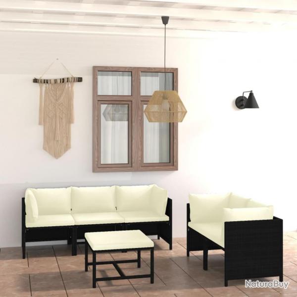 Salon de jardin 6 pcs avec coussins Rsine tresse Noir