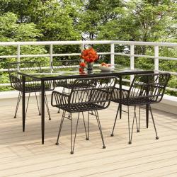 Ensemble à manger de jardin 5 pcs Noir Résine tressée