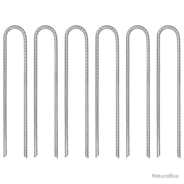Piquets de tente 6 pcs en forme de U 30 cm 7mm acier galvanis