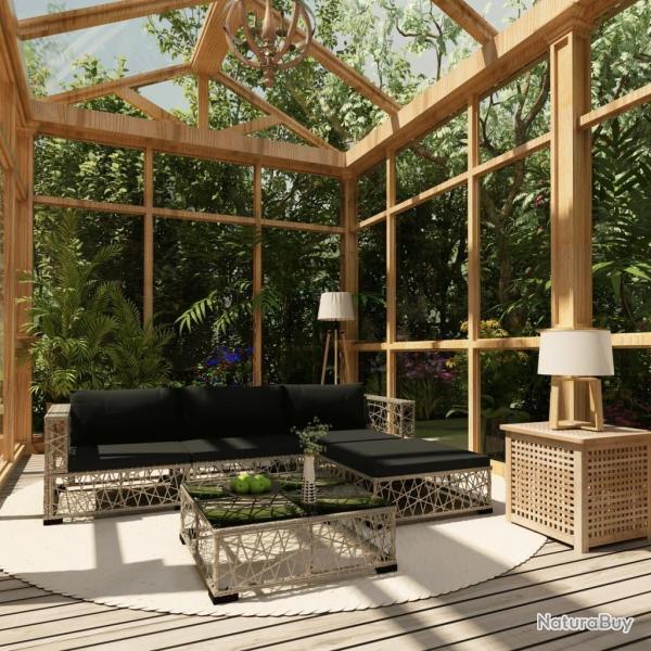 Salon de jardin 5 pcs avec coussins Rsine tresse Gris