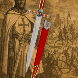 Amont S0235SA - Dague Templier avec Croix Rouge et Gaine en Cuir