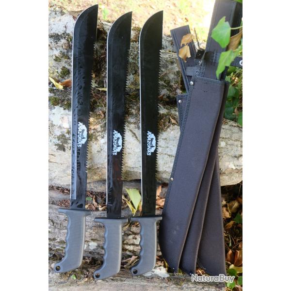 Lot de 3 Machette Military Amazonas Lame Acier 3Cr13 Manche ABS Etui Nylon Survie Trekking AmazonieB