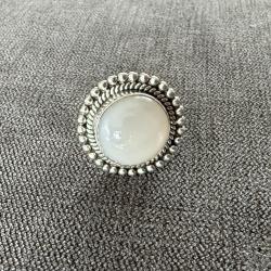 Grande bague argent - taille 56 - pierre blanche