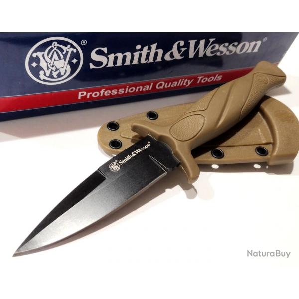Couteau de Combat Tactical Smith&Wesson Boot Lame Acier 8Cr13MoV Manche Desert Etui plastic rigide