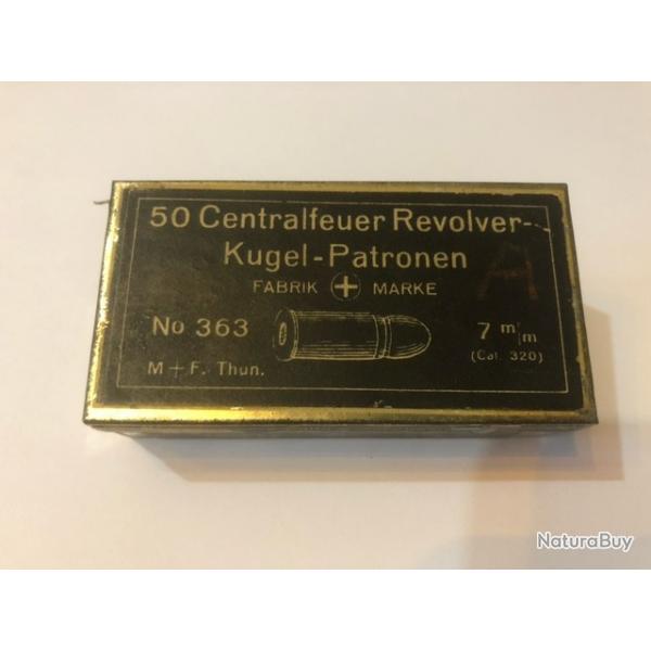 Rare et ancienne Boite de 50 Cartouches calibre 320 - Fabrik Suisse  Thun