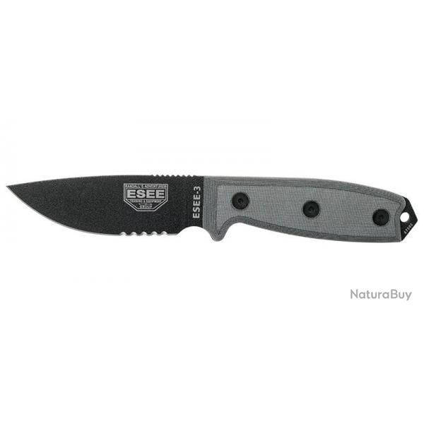 Couteaux fixes ESEE-3 - Noir - Lame Mixte - Pommeau modifi ESEE