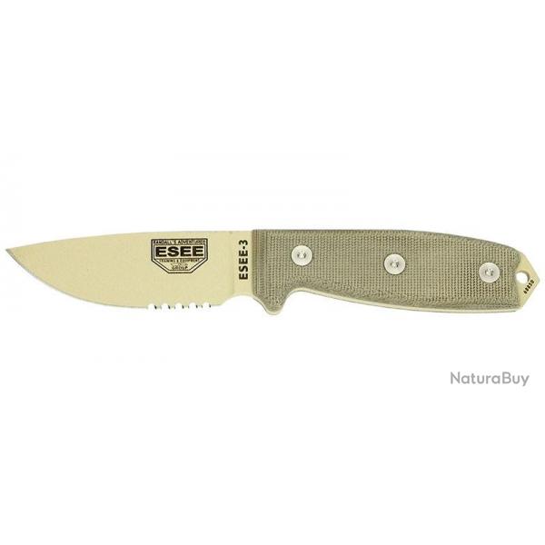 Couteaux fixes ESEE-3 - Dsert - Lame Mixte - Pommeau modifi ESEE