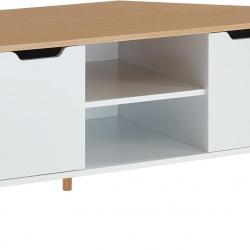 Meuble TV d'angle - Décor Blanc et chêne - Style Industriel - L 115 x P 55 x H 53,5cm