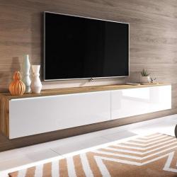 Meuble TV/Banc TV/Meuble TV Suspendu - Blank - 180 cm - 2 Compartiments spacieux - sans LED