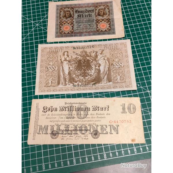 LOTS DE 3 BILLETS ALLEMANDS (b)