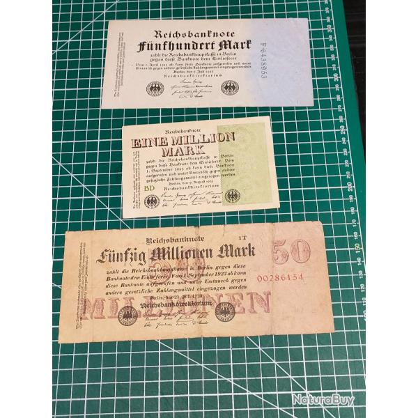 LOTS DE 3 BILLETS ALLEMANDS (a)