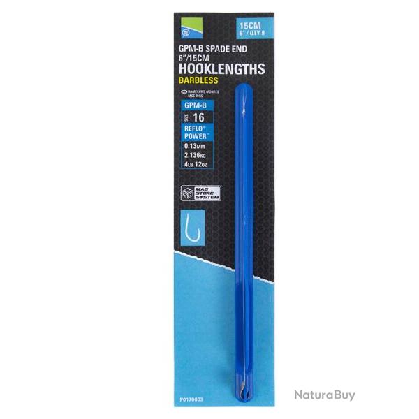 PRESTON BAS DE LIGNE MAG STORE GPM-B HOOKLENGTHS BARBLESS 0,15mm 14 6''15cm