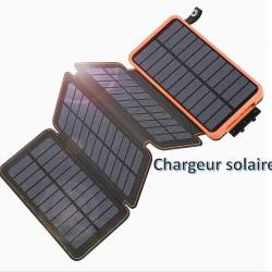 Chargeur solaire 25000mAh avec 4 panneaux solaires, ports USB-C et triple USB, charge rapide