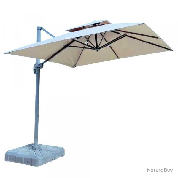 Parasol carr dport pivotant alu toile 220 g/m beige 3 X 3 M