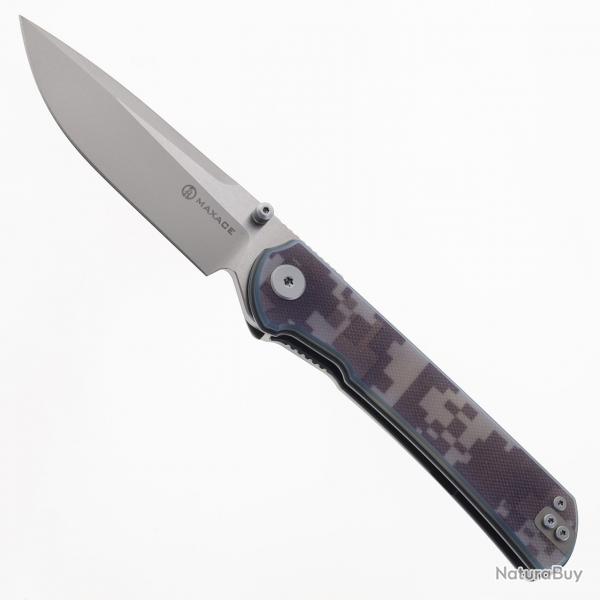 Couteau Maxace Knives Peregrine S Camo Lame Acier 10Cr15CoMoV Manche G-10 Linerlock MAXMM302E