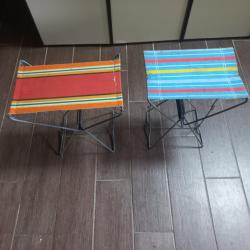 2 tabourets  pliants en métal et tissu  1970