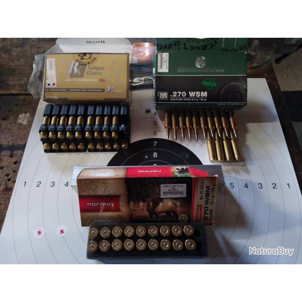 vend un lot de balles de carabine de 270 wsm   3 boites avec quelques une d elles tires