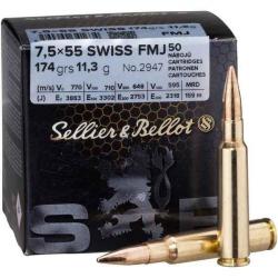 Munitions Sellier & Bellot Calibre 7,5X55 Swiss 174 grains par 50