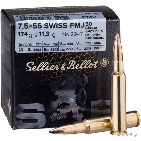 Munitions Sellier & Bellot Calibre 7,5X55 Swiss 174 grains par 50