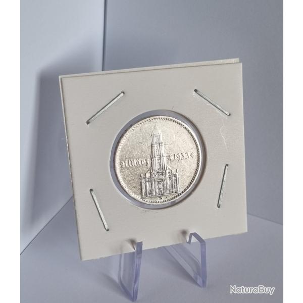 Rare 2 Reichsmark Argent 1934 D Commmorative Avec Date , Allemagne , IIIme Reich , WW2 , WWII .3