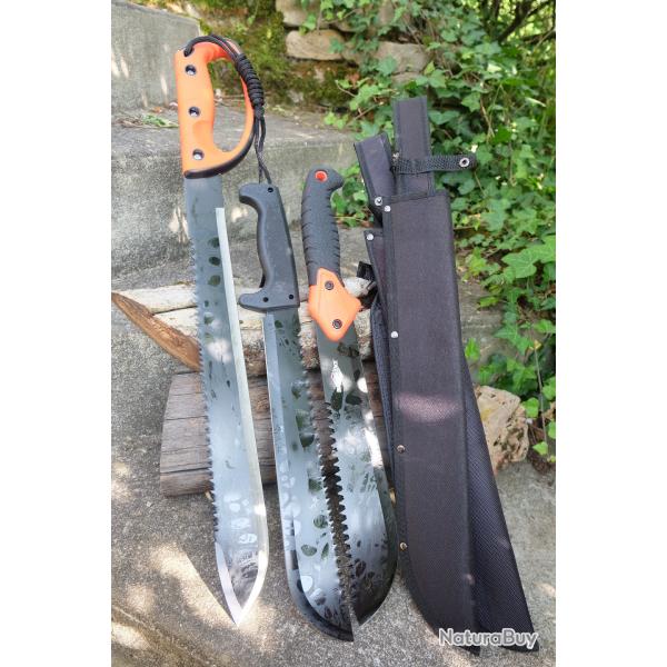 Lot de 3 Machette Bowies Kukkri Lame Acier 3Cr13 Manche ABS Etui LOT POUR REVENDEURS Survie Alaska