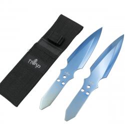 2 couteaux de lancer THIRD lame plaquée titane bleu vif H0069A