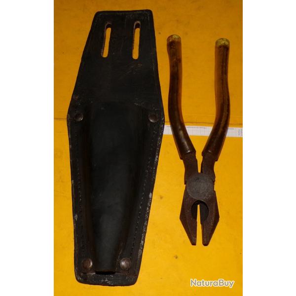 PINCE AVEC ETUI EN CUIR A CEINTURE POUR OUTIL DE MONTEUR DE LIGNES DE L'ARMEE AMERICAINE  ,FABRICATI