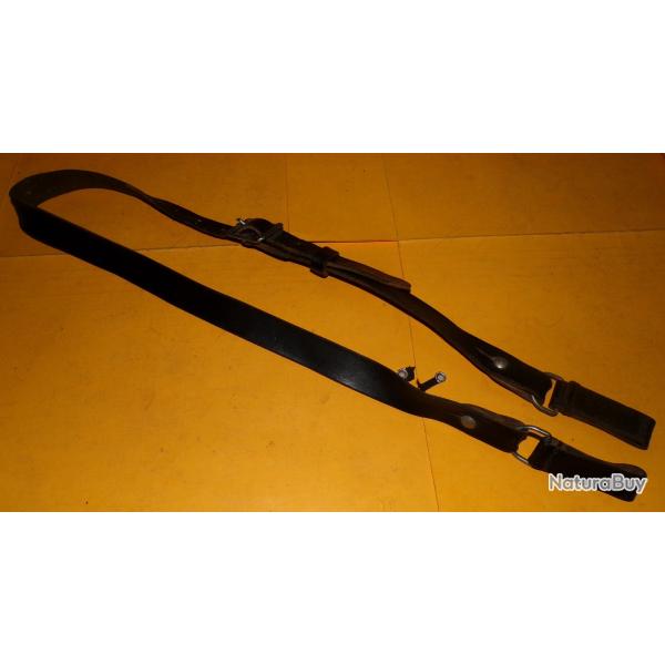 BAUDRIER EN  CUIR NOIR POUR MODELE GENDARMERIE NATIONALE FRANCAISE , LONGUEUR REGLABLE PAR UNE SANGL