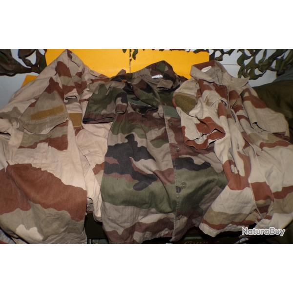 LOT DE 3 CHEMISETTES AVEC CAMOUFLAGE FEUILLAGE ET SABLE DE L'ARMEE FRANCAISE , TAILLE 39-40  SOIT M