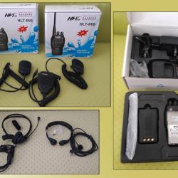 2x Talkies-walkies cryptés HLT-666 + 3 micros Kenwood + 2 micro-casques d'intervention - longue por