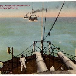 CPA-Marine Militaire -SCÈNES DE BORD-Arrivée du Cuirasse Amiral et l'Escadre en ligne de File N°3046