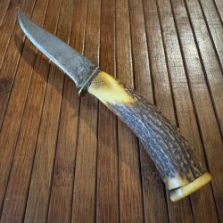 COUTEAU ALLEMAND MANCHE BOIS DE CERF XlX éme COUTEAU DE BOTTE - COUTEAU DE CHASSE .