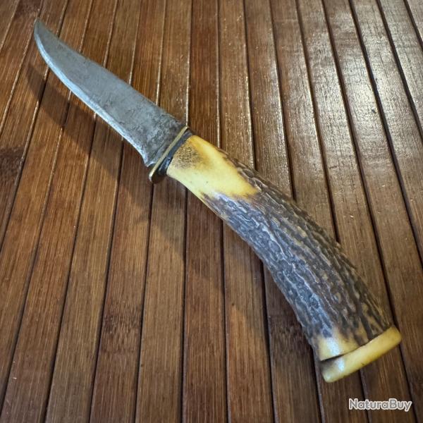 COUTEAU ALLEMAND MANCHE BOIS DE CERF XlX me COUTEAU DE BOTTE - COUTEAU DE CHASSE .