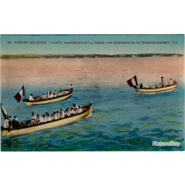 CPA - MARINE  Militaire -18 SCENES DE BORD -Canot Transportant a terre les Compagnies de DbaN3054