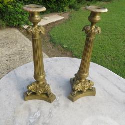 Ancienne grande paire de bougeoirs en Bronze dorée - Époque Empire/Restauration - FRANCE  (XIXéme)